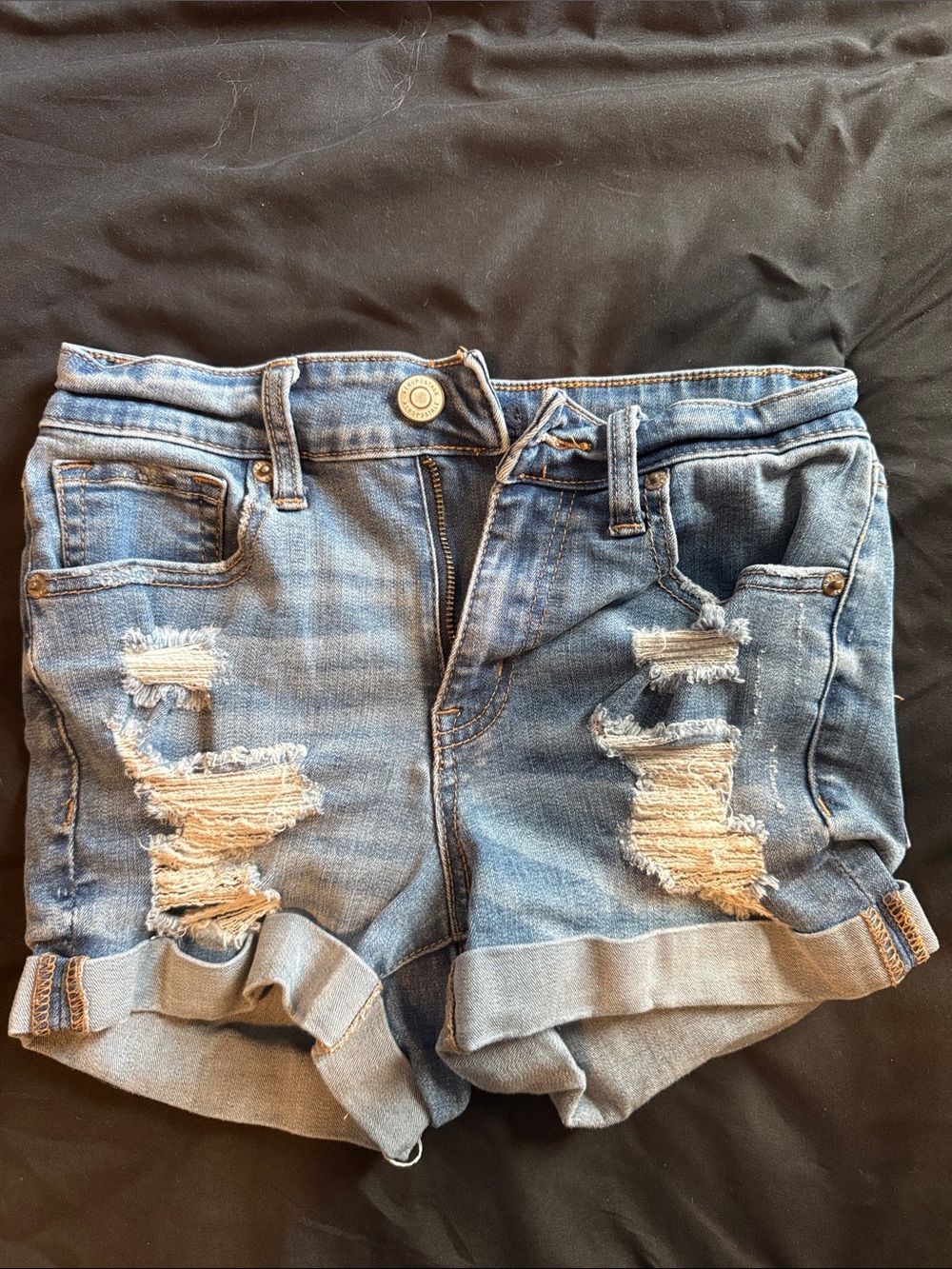 Aeropostale Light Blue Distressed Rolled Cuff Denim Shorts